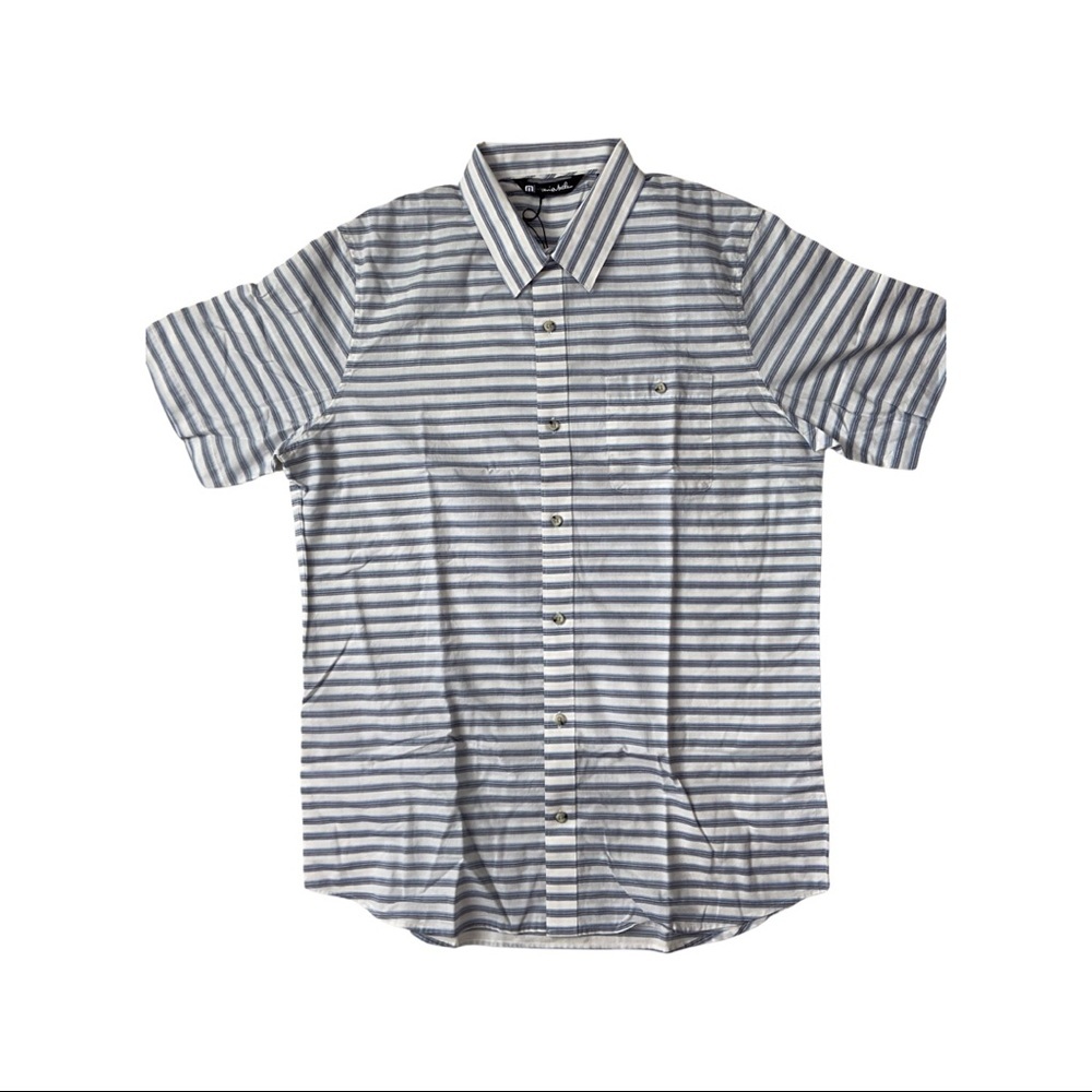 Travis Mathew Last Hurrah Stripe Short Sleeve Button-Up Shirt